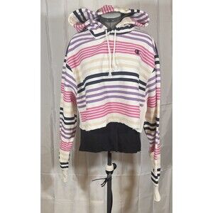 Champion Urban Outfitters Cotton Blend Crop Stripe Sweatshirt Hoodie Size XL NWT